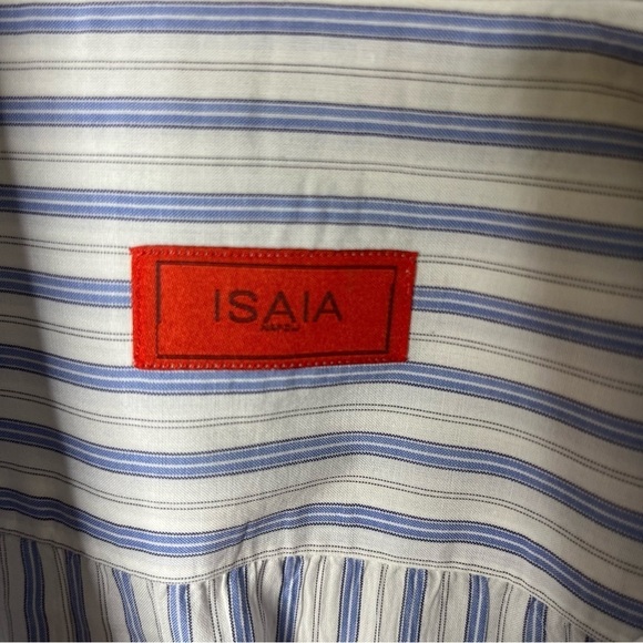 Isaia Striped Button Down Men’s Dress Shirt Blue White Size 17 (43) - Picture 4 of 7